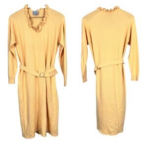 Ballantyne Women's L Vintage 100% Cashmere Ruffle‎ Neck Sweater Dress Old Money